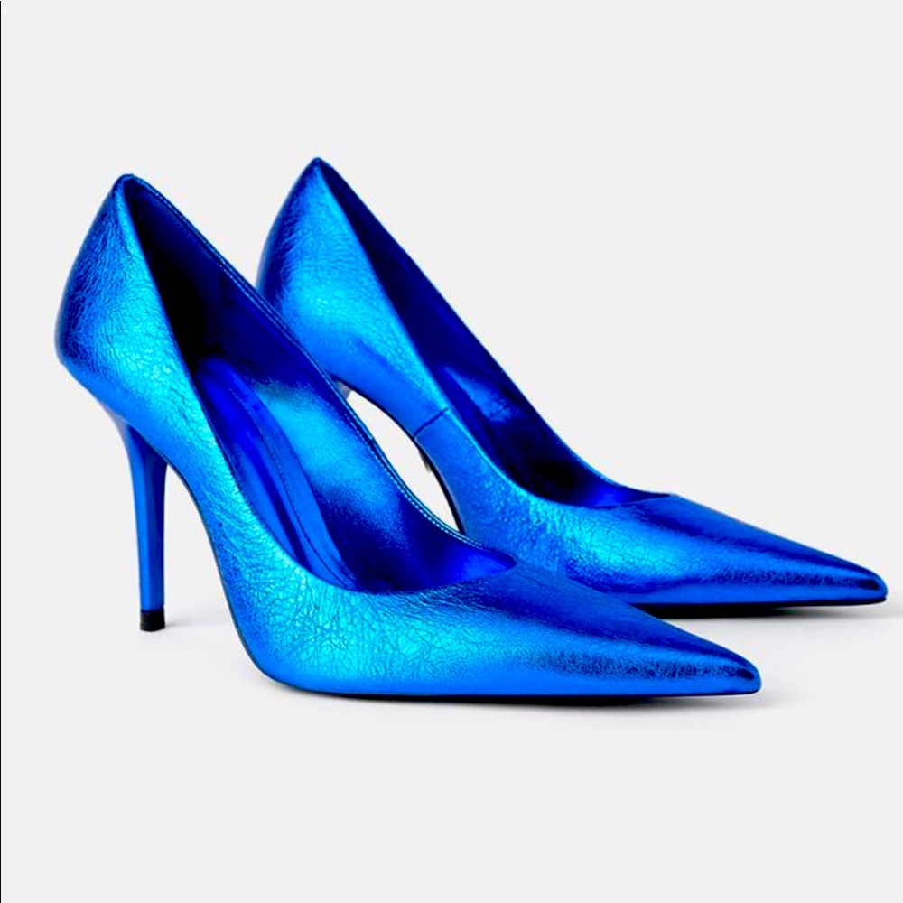 Zara metallic blue pumps